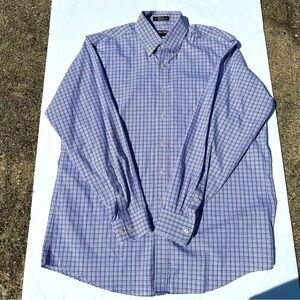 Kirklands Signature Mens Button Down Long Sleeve Purple Blue Pin Striped 16.5-35